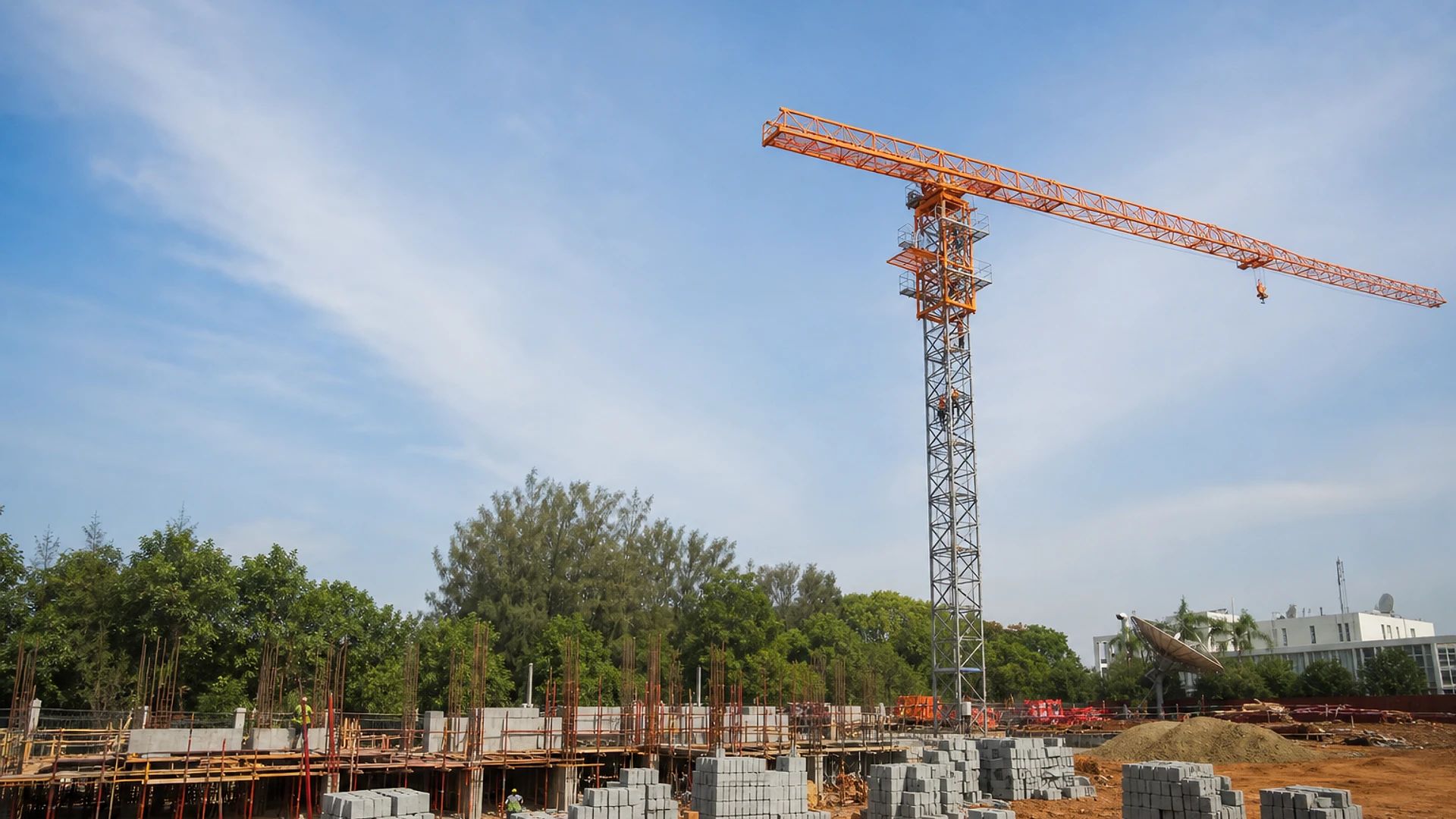 Used flat top tower crane on construction site