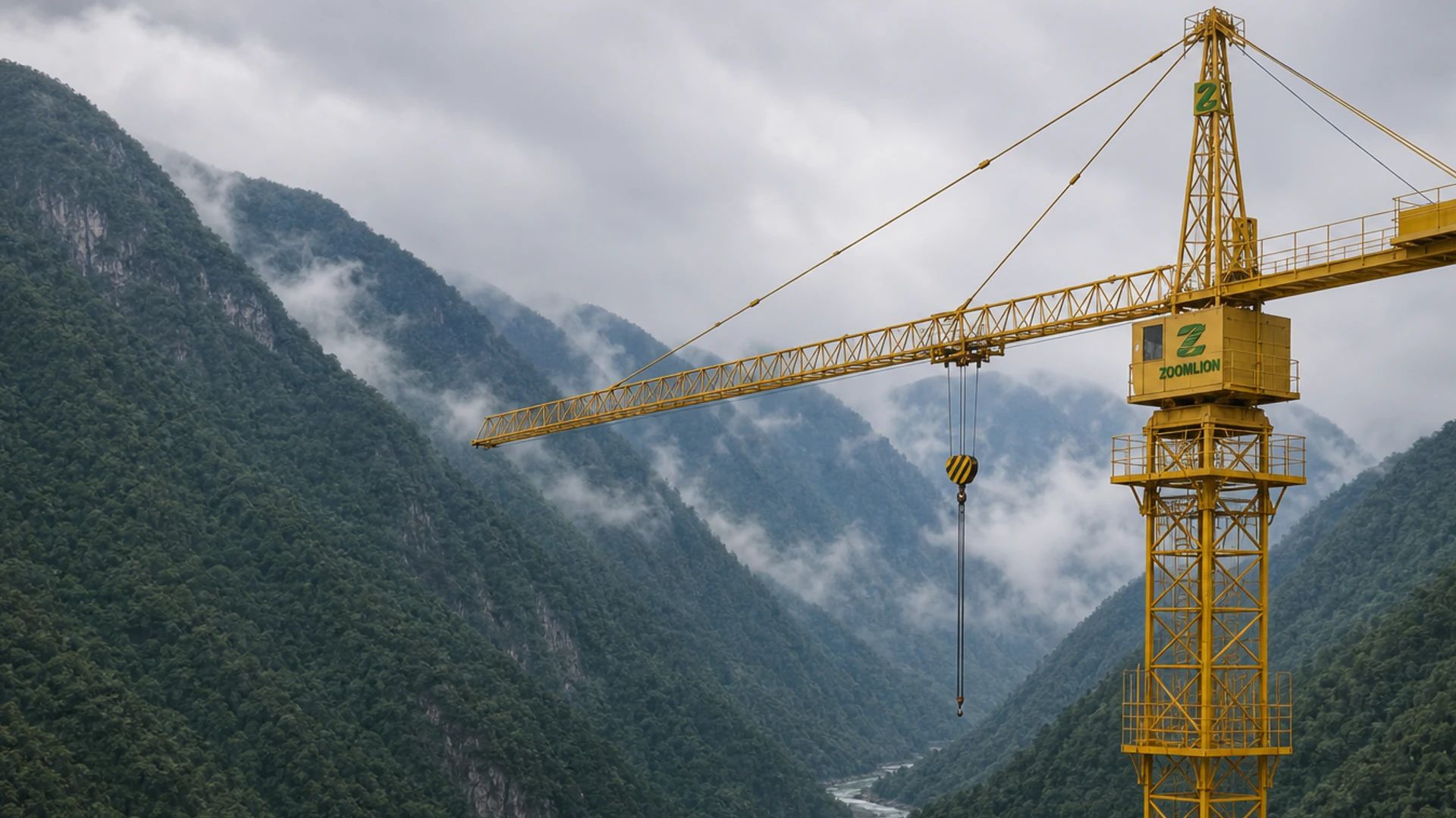Used Zoomlion tower crane working in mountain construction project